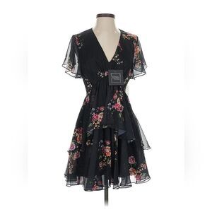 Mac Duggal Black Floral High Low Dress